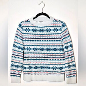 Talbots Fair Isle Snowflake Winter Blue and Ivory Crewneck Womens Medium Sweater